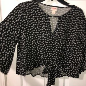 Flower Patterned Flowy Long Sleeve Shirt